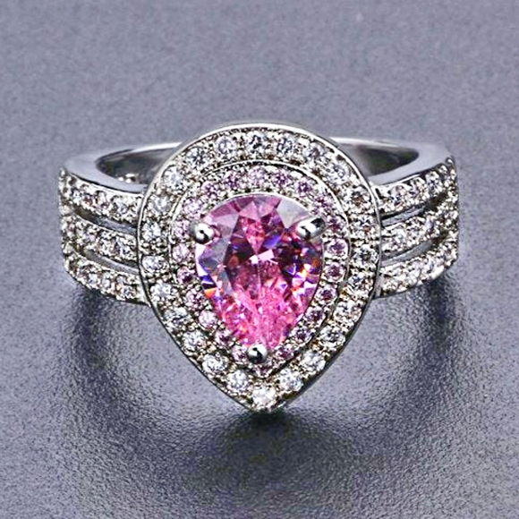 14k Gold Filled Pink Princess Cut Ring - Picture 1 of 4